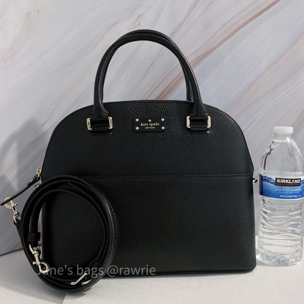 New Kate Spade Domed Black Leather Carli Satchel